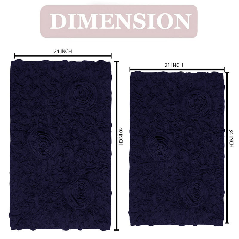 100% Cotton Bath Rug (Set of 2), Navy