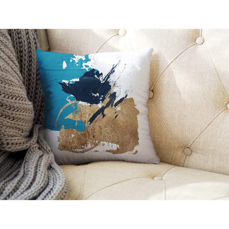 Coussin décoratif intérieur / extérieur Lexington Avenue, L 15 po x H 15 po, Turquoise / or / blanc