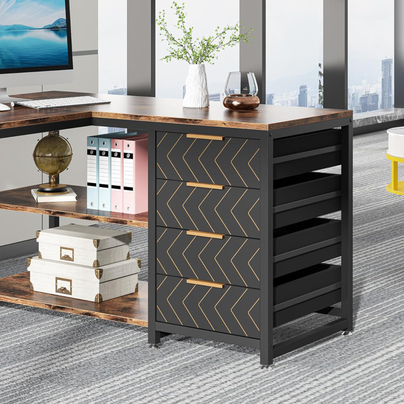 L-Shaped Computer Desk, Black/Dark Brown, Dark Brown