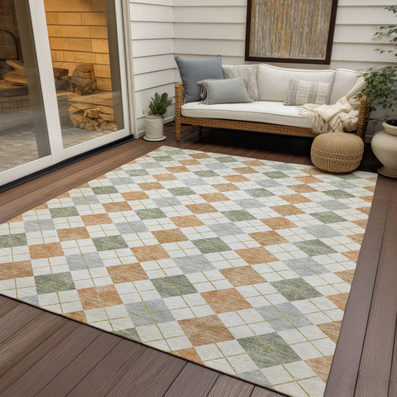 Machine Washable Indoor/Outdoor Jusino ACN2238 Geometric Rug, Rectangle 10 pi x 14 pi