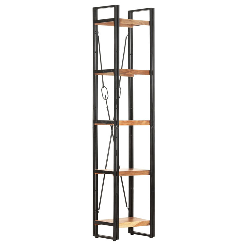 Bookcase Solid Mango Wood, (5 Shelves) 70.9" H x 15.7" W x 11.8" D, Brown/Black