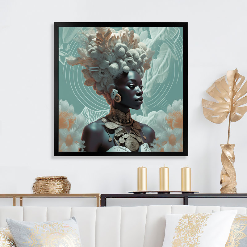 Orisha Osunmare, gracieuse déesse africaine sur toile, H 30 po x l 30 po x P 1 po, Cadre simple noir