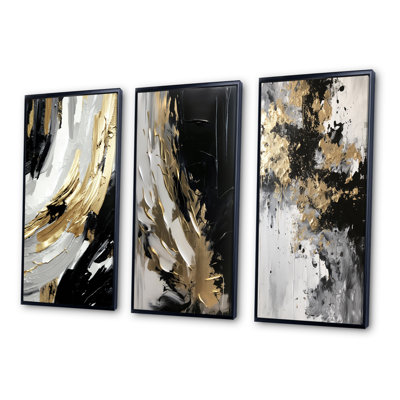 " Waves Of Midnight Passion Abstract Black Gold " 3 - Pieces
