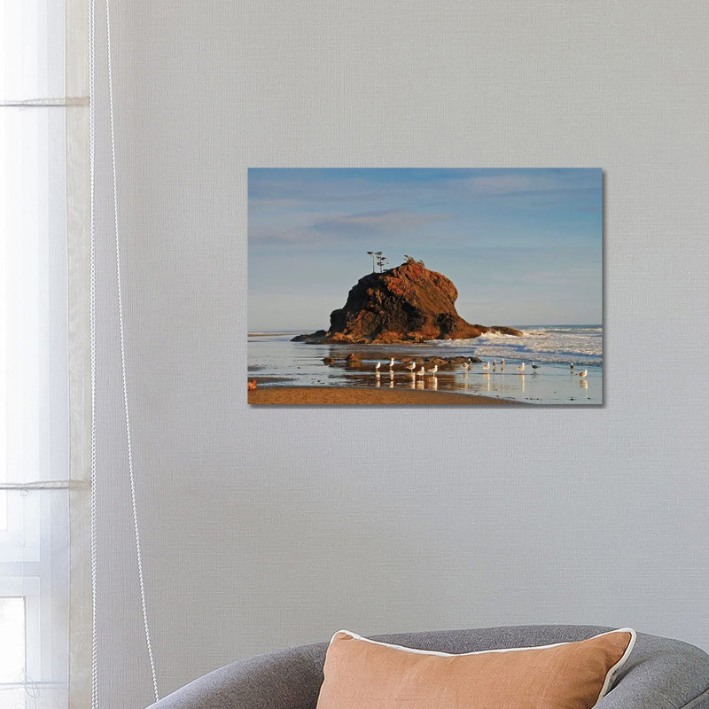 Sea Stack And Gulls by Brian Wolf - Wrapped Canvas Print
