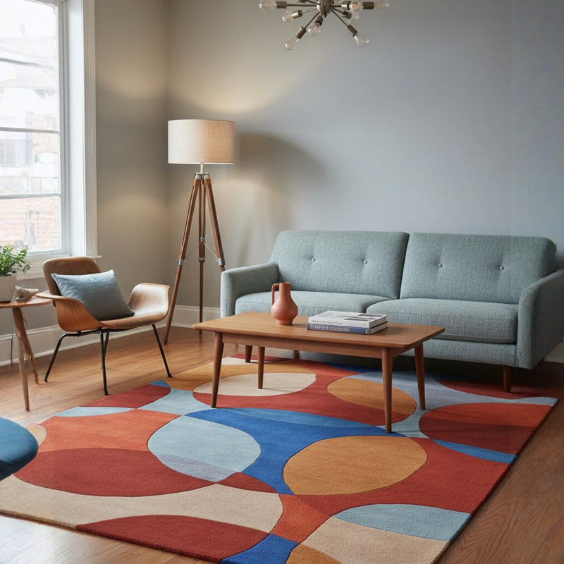 Yiwei Authentic Hand-Tufted Handmade Burgundy, Rust & Beige Retro Circle Design Wool Area Rug, 5' x 7'6"