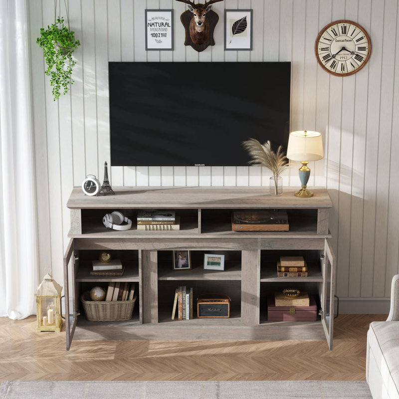 58 Inch TV Stand With Storage Cabinet And Shelves, Gray