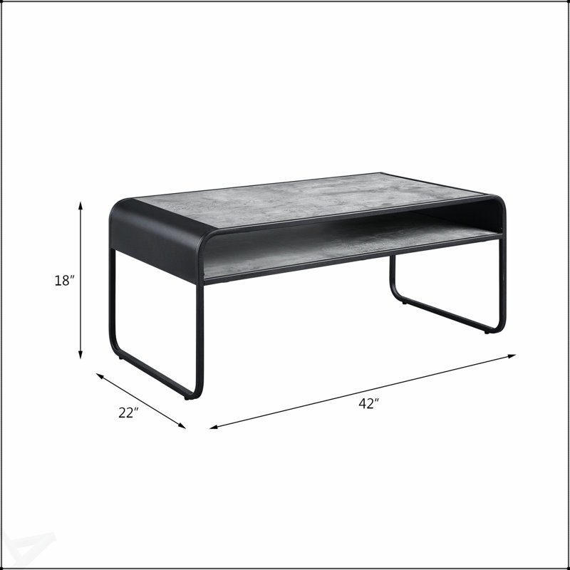 Table basse Raziela en béton gris et noir avec structure en métal durable et design incurvé élégant pour les espaces de vie modernes