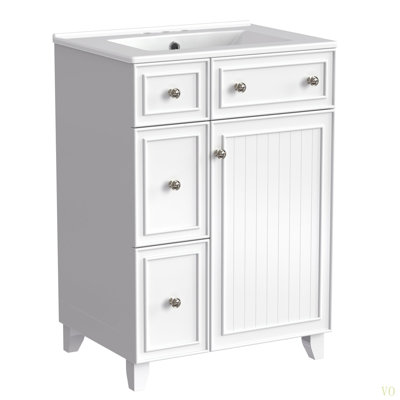 Armoire de meuble-lavabo 24 po avec lavabo en céramique, 2 tiroirs, 1 porte