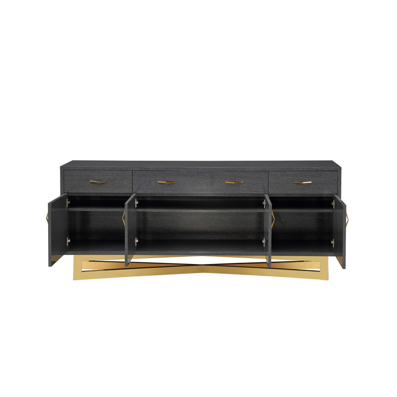 Maximo Graphite High-Gloss Lacquer Sideboard – Gold Base, Gold/Gray Oak Veneer
