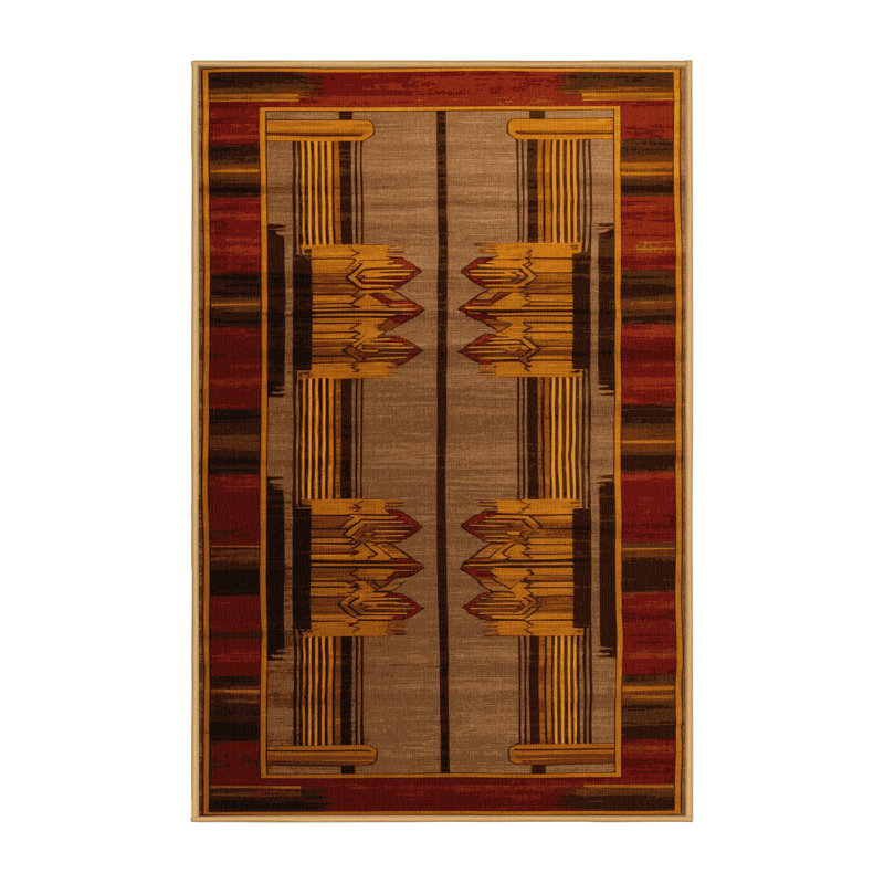 Tapis art déco brun lavable à la machine, Rectangle 6 pi x 9 pi