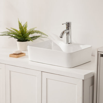 19"X15" Bathroom Vessel Sink Ceramic - White, Modern, Rectangular, Stain-, Countertop Mount White Bathroom, Stain ,