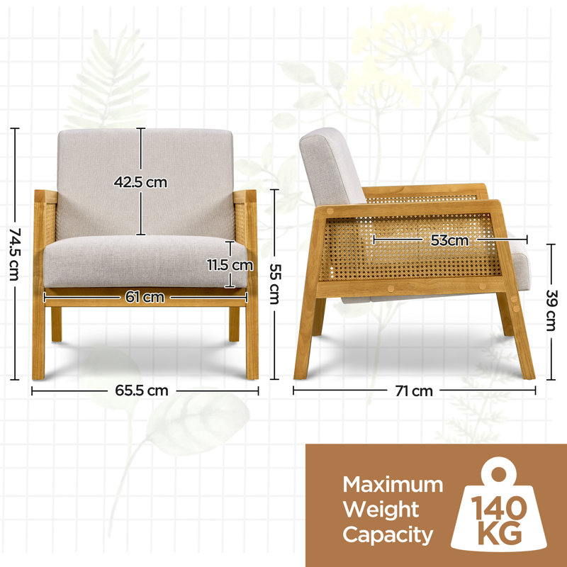 65.5Cm Wide Linen Lounge Chair With Solid Wood Frame, Beige
