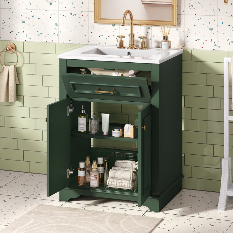 Meuble-lavabo 24 po avec lavabo en céramique intégré, Vert
