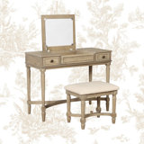 June Natural Two Drawer Flip Top Vanity Set with Stool