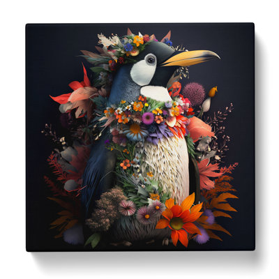 Penguin Floral Art - Wrapped Canvas