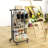 3 Tier Rolling Cart With Metal Handle, Hanging Cups, Hooks, Plastic Storage Baskets   Wheels Lockable Clear