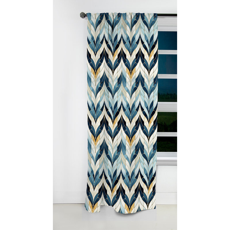 Carreaux bleu et blanc à chevrons Dreams II - Rideau occultant géométrique abstrait - 1 panneau, L 52 po x L 95 po
