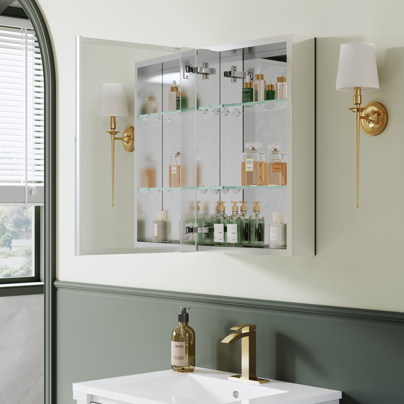 Armoire à pharmacie de salle de bain en aluminium l 16 po x H 24 po avec tablettes réglables et porte battante gauche
