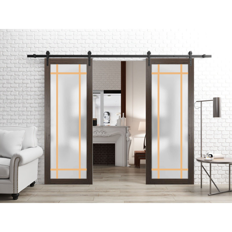 Porte de grange en bois lambrissé sans trousse de quincaillerie d'installation, Frêne chocolat, 72 po x 84 po