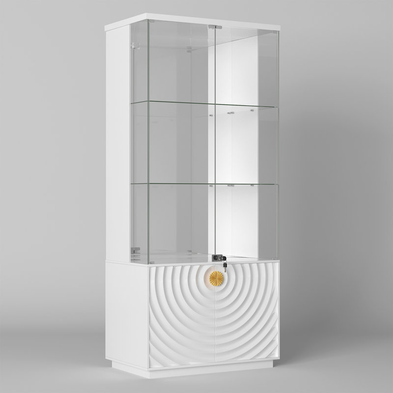 Glass Display Cabinet with Sensor Light and Lock, White