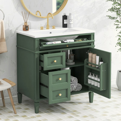 Meuble-lavabo à simple cuve moderne avec 2 tiroirs et tiroir basculant Modern Minimalist