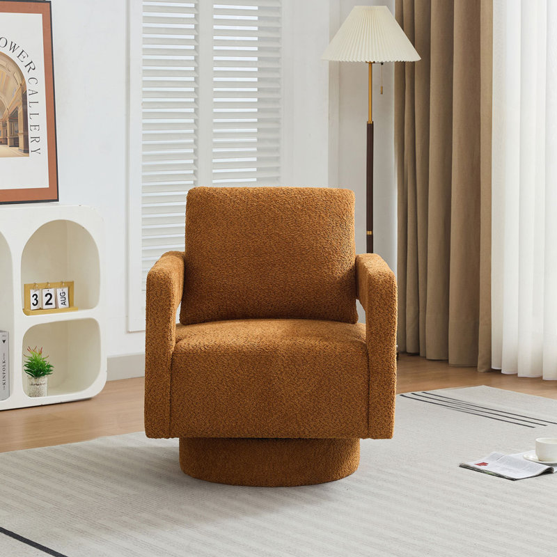 Fauteuil d'appoint pivotant revêtu de tissu bouclé, Caramel