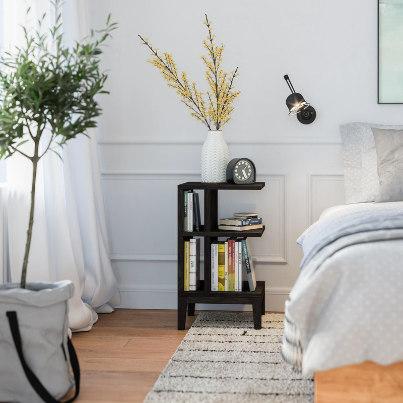 Fallis Solid Wood Nightstand - Statement End Table, Black