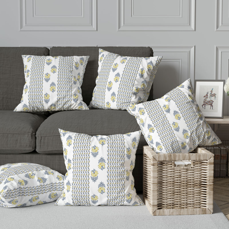Coussin Anemone Artistry, H 26 po x l 26 po, Gris / Jaune
