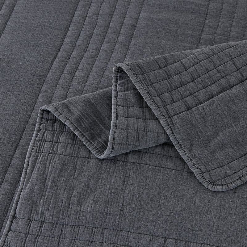 Kosovo Grimshaw 100% Cotton Quilt Set, King Quilt + 2 King Shams, Charcoal