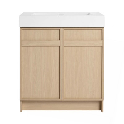 Meuble-lavabo autoportant de 30 po avec lavabo en résine blanche et 2 portes d'armoire à fermeture en douceur