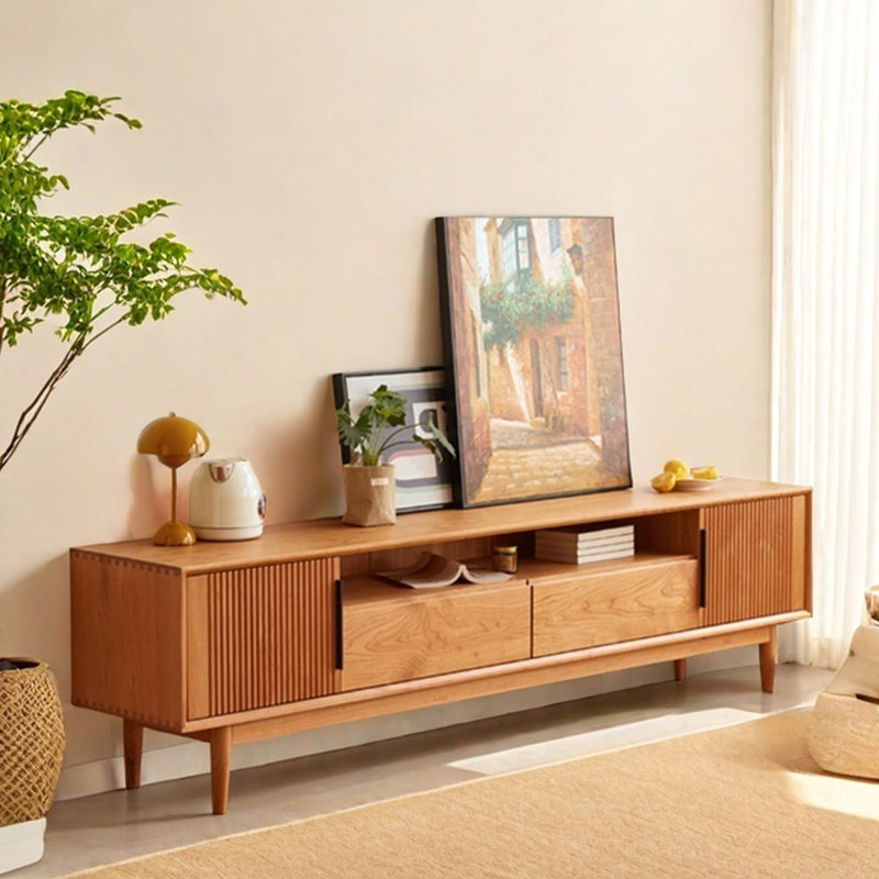 Japanese style design sense solid wood TV cabinet, 82.67"