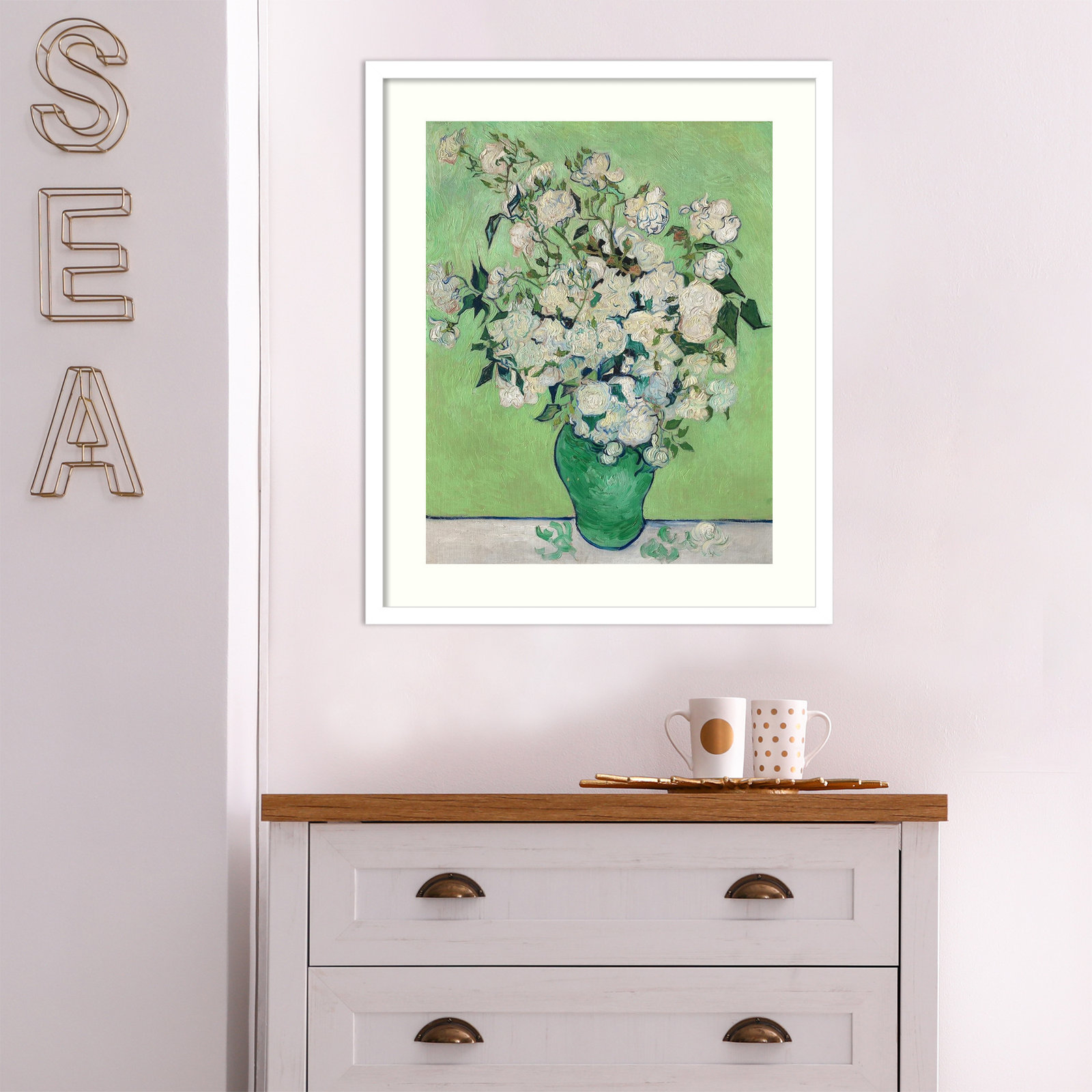 Roses by Vincent Van Gogh, White, 25.07" H x 20.82" W x 0.88" D