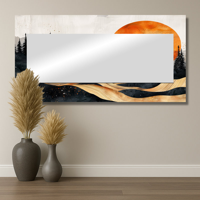 «Sunrise Forest In Marble Field Landscape I», miroir traditionnel pour décoration murale, impression sur métal, 28 po x 55 po