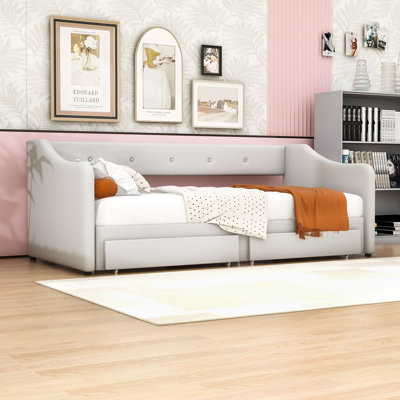 Twin XL Wood Upholstered Daybed with Storage Drawers