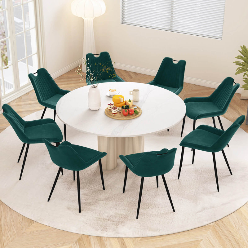 Dining Chair Set of 4 Soft Velvet Upholstered Kitchen Chairs with Metal Legs, Green