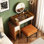 High-quality Compact makeup vanity,Saddle Grain Faux Leather Finish,LED mirror, storage cabinet and drawers, Built-in Outlet