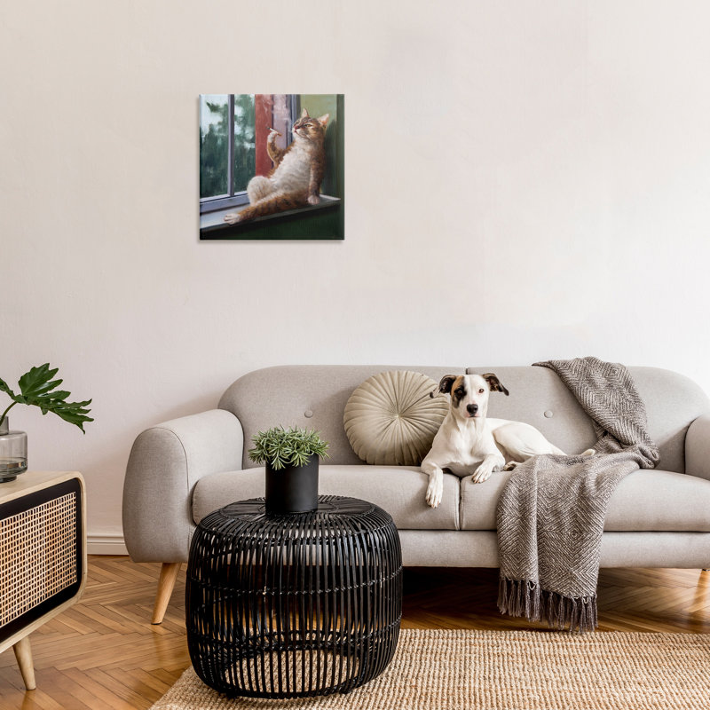 «House Cat fumant dans une vitre» par Lucia Heffernan - impression, H 24 po x l 24 po