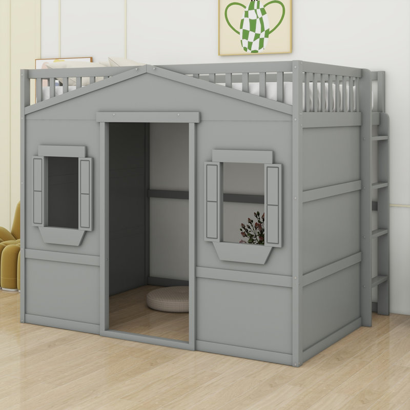 House Loft Bed With Ladder, Gray