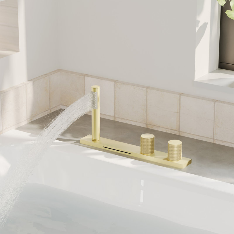 Robinet de baignoire à fixation sur le comptoir avec inverseur et douche à main Doux, Or brossé