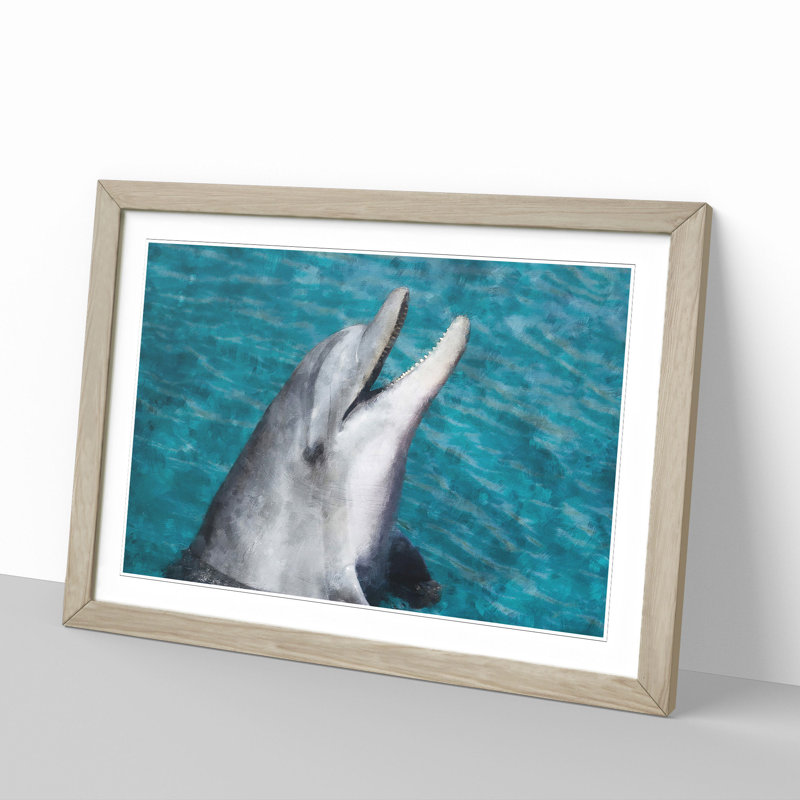 Dolphin - Picture Frame Painting, Oak Framed, 48cm H x 65cm W x 2cm D