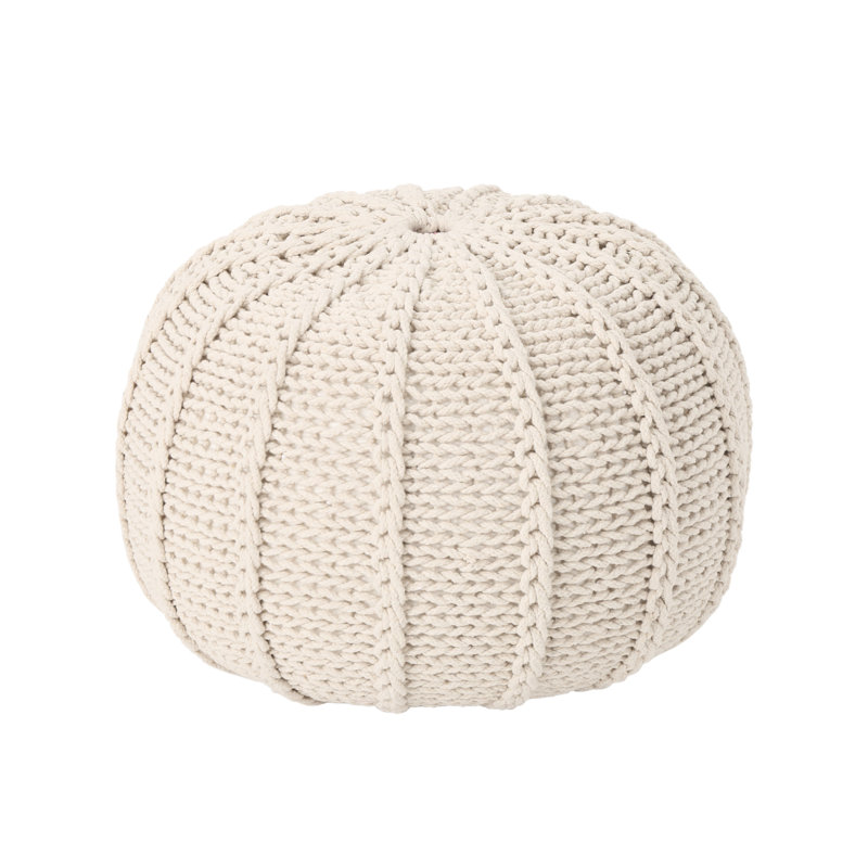 Pouf rond en coton tricoté beige, modèle et repose-pieds, capacité de poids de 200 lb, élément décoratif, nettoyage des taches, bourre de perles, 20 po de largeur, l, teinte de 13 po, capacité, accent, profondeur de 19,79 po x largeur