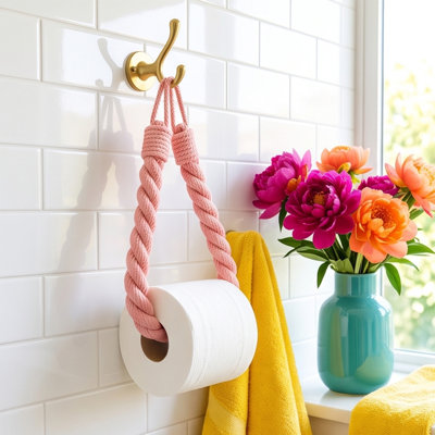 Porte-papier hygiénique en corde tressée ABS avec boucle de suspension de 65 cm, organisateur de rangement pour rouleaux de papier hygiénique, sans perçage, porte-papier décoratif