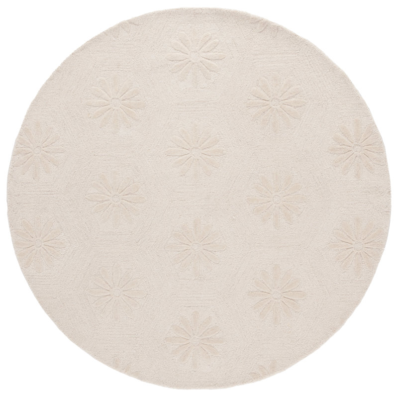 Dimonda Hand Tufted Wool/Cotton Floral Rug in Ivory, Round 6'