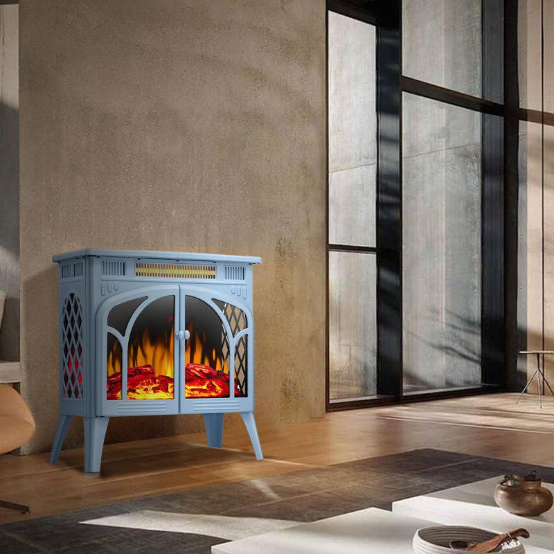 HAVATO 24" Electric Fireplace Stove - 3D Flame (12 Colors), Remote, 3-in-1 Heater + Timer, Safe for Bedroom , Blue