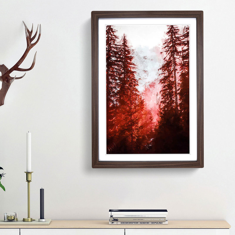 Mountain Through the Forest in Abstract - Picture Frame Graphic Art Print, Walnut Framed, 65cm H x 48cm W x 2cm D