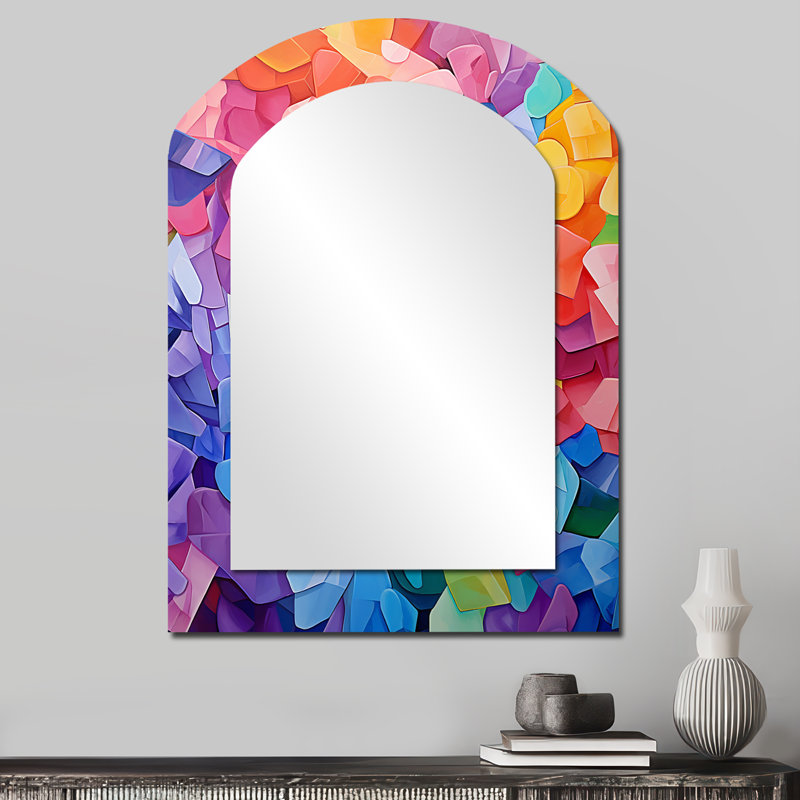Bleu et rose cubique Exploration marine I - miroir asymétrique corail, miroir mural unique arche bleue, impression d'art en métal
