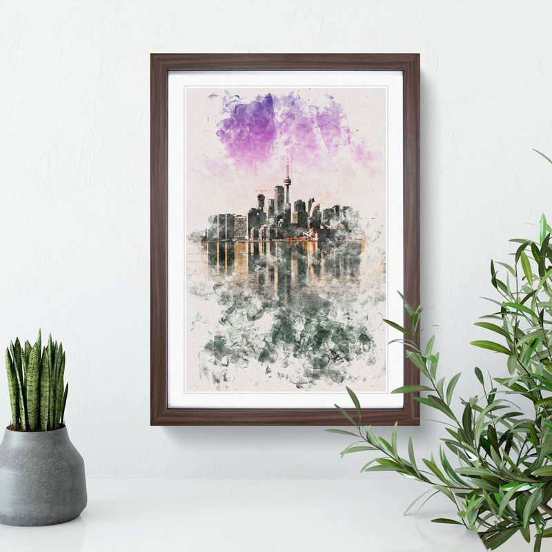 Skyline of Toronto in Canada - Picture Frame Graphic Art Print, 63cm H x 45cm W x 2cm D, Walnut Framed