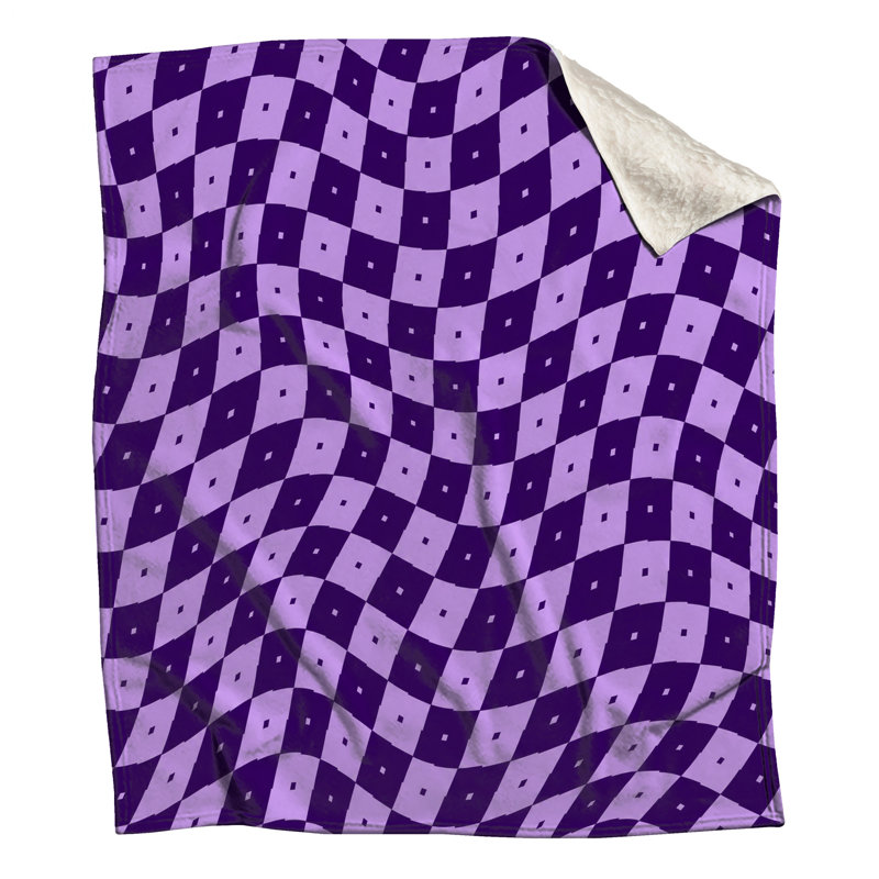 Purple Checkered Waves Blankets, 60in W x 80in H