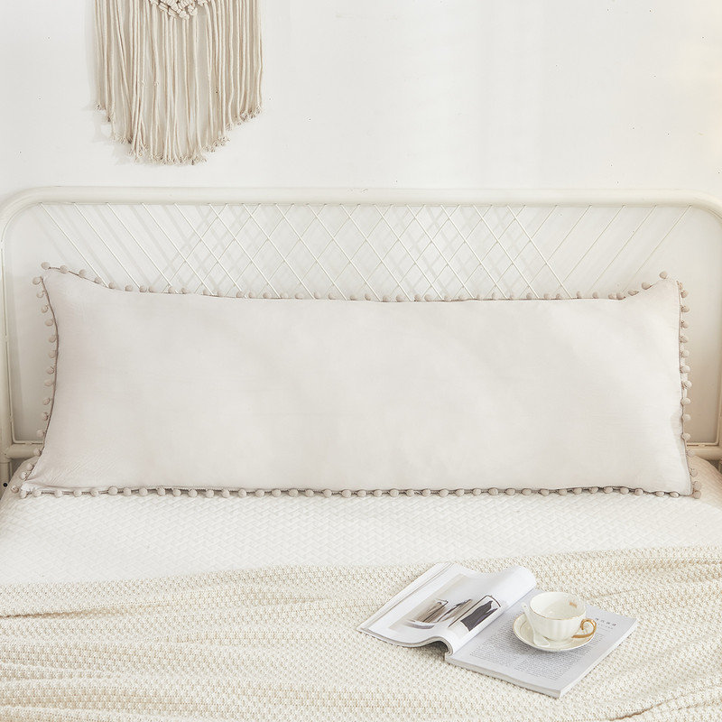 Beige Body Pillow Cover 20x54 inches Long Pillowcases Pom Poms Fringe Design Boho Body Pillow Cover with Pocket Closure