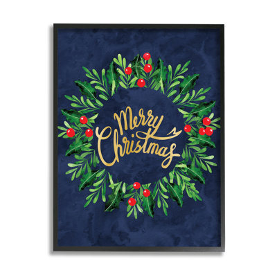 Couronne festive de houx rouge ludique «Joyeux Noël» par Linda Birtel - Impression sur toile